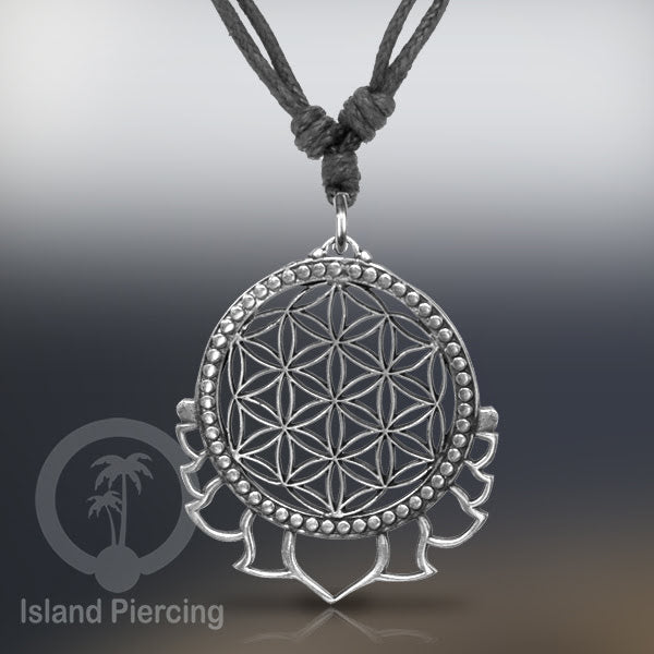 Kalung Liontin Kuningan Putih motif Mandala White Brass Pendant Necklace Sacred Geometry