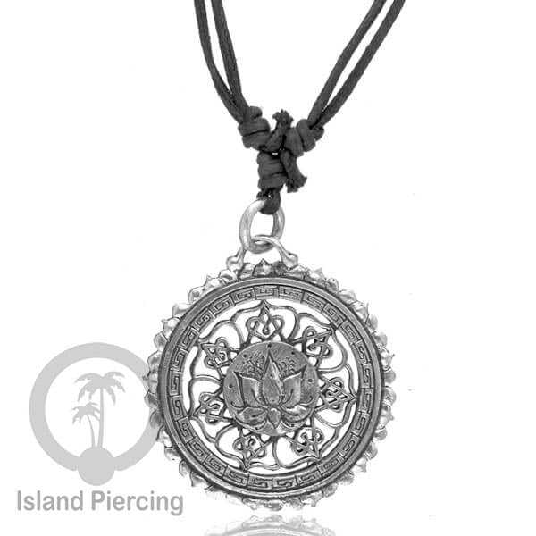 Kalung Liontin Kuningan Putih motif Mandala White Brass Pendant Necklace Sacred Geometry