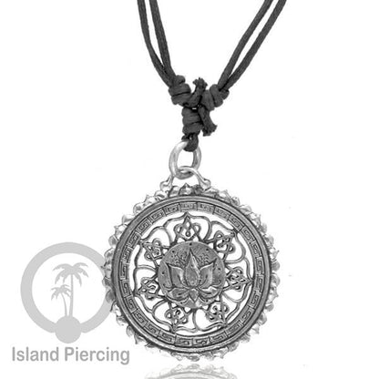 Kalung Liontin Kuningan Putih motif Mandala White Brass Pendant Necklace Sacred Geometry