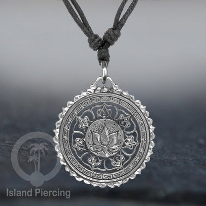 Kalung Liontin Kuningan Putih motif Mandala White Brass Pendant Necklace Sacred Geometry