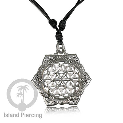 Kalung Liontin Kuningan Putih motif Mandala White Brass Pendant Necklace Sacred Geometry