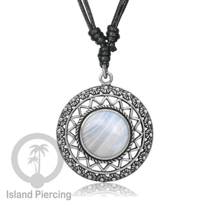 Kalung Liontin Kuningan Putih dengan Batu Asli White Brass Pendant Necklace stone