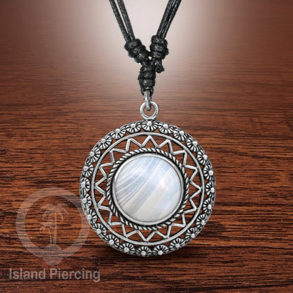 Kalung Liontin Kuningan Putih dengan Batu Asli White Brass Pendant Necklace stone