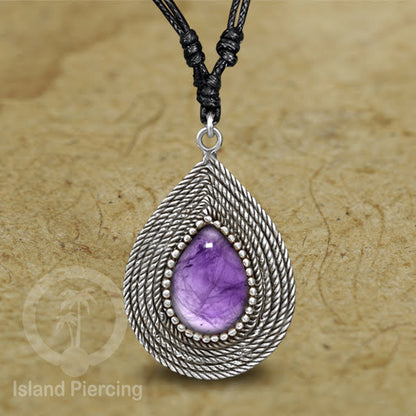 Kalung Liontin Kuningan Putih dengan Batu Asli White Brass Pendant Necklace stone