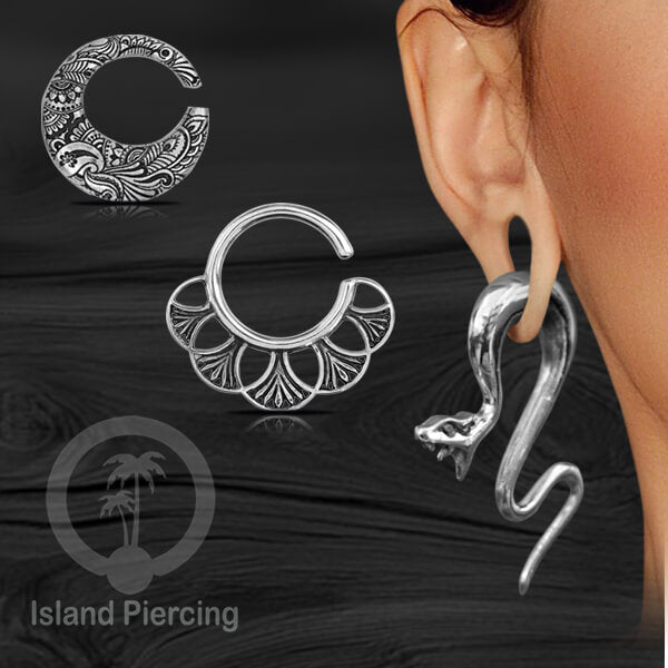 White Brass Piercing expander, Tindik lubang besar motif ang menarik termasuk ular.