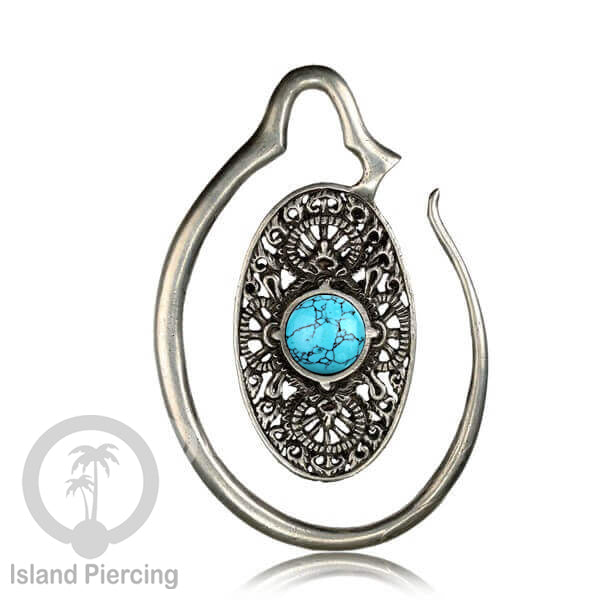 Tindik Kuningan putih dengan batu, White brass piercing hanger Onyx &amp; Turquoise