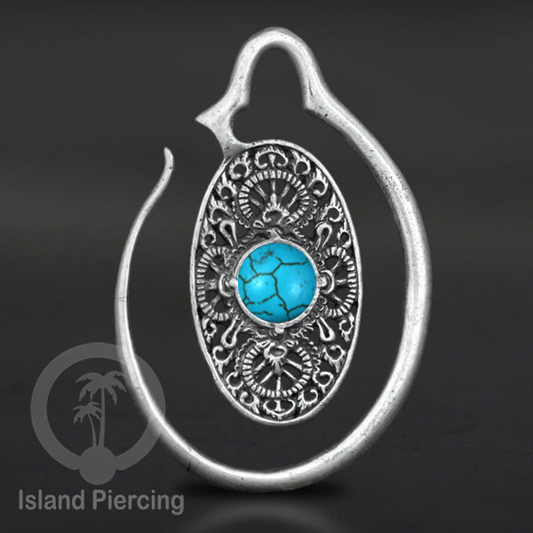 Tindik Kuningan putih dengan batu, White brass piercing hanger Onyx &amp; Turquoise