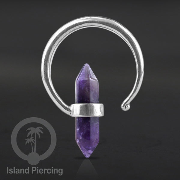 Tindik kuningan putih dengan batu asli, body jewelry expander ukuran 4,6,&amp; 8mm