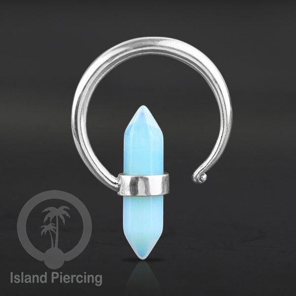 Tindik kuningan putih dengan batu asli, body jewelry expander ukuran 4,6,&amp; 8mm