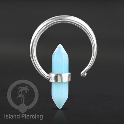 Tindik kuningan putih dengan batu asli, body jewelry expander ukuran 4,6,&amp; 8mm