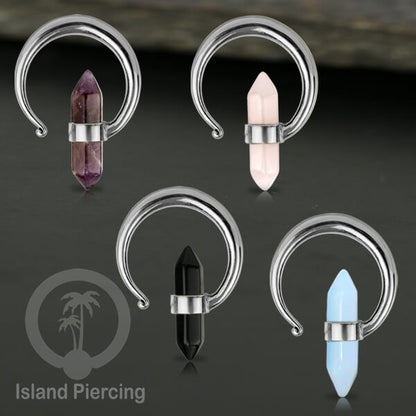 Tindik kuningan putih dengan batu asli, body jewelry expander ukuran 4,6,&amp; 8mm