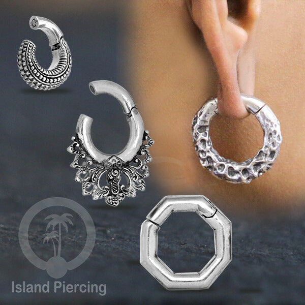 Piercing Clicker dengan magnet, Tindik telinga kuningan putih, kunci magnetik.