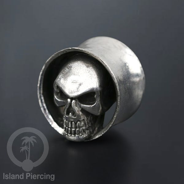 White Brass Ear-plug Tindik plug kuningan putih motif Tengkorak, Naga dan Hantu...