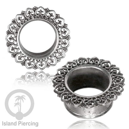 White Brass Ear-plug dan Tunnel Tindik kuningan putih motif Mandala polos dan dengan Batu