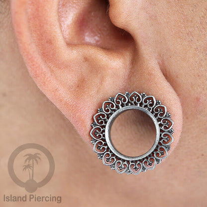 White Brass Ear-plug dan Tunnel Tindik kuningan putih motif Mandala polos dan dengan Batu