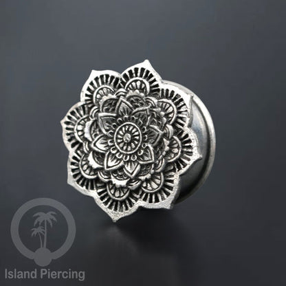 White Brass Ear-plug dan Tunnel Tindik kuningan putih motif Mandala polos dan dengan Batu