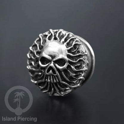 White Brass Ear-plug Tindik plug kuningan putih motif Tengkorak, Naga dan Hantu...