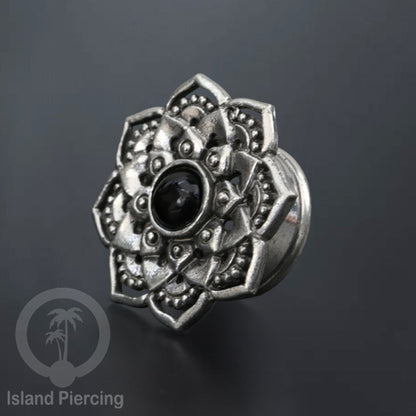 White Brass Ear-plug dan Tunnel Tindik kuningan putih motif Mandala polos dan dengan Batu