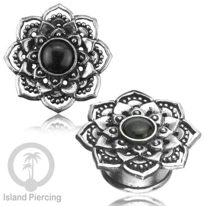 White Brass Ear-plug dan Tunnel Tindik kuningan putih motif Mandala polos dan dengan Batu