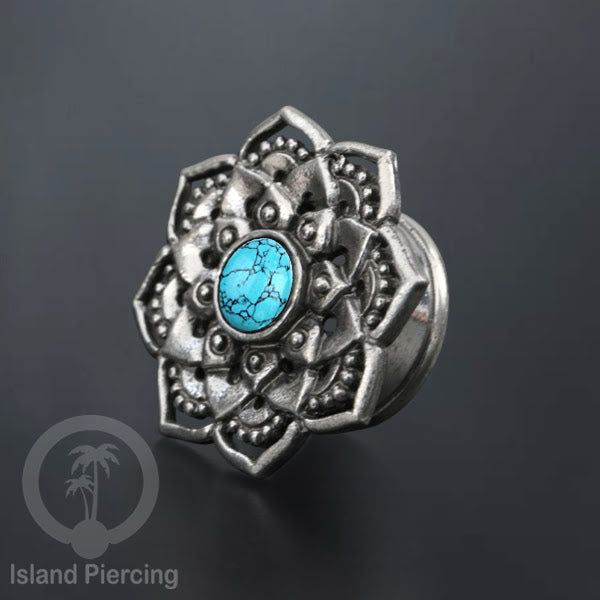 White Brass Ear-plug dan Tunnel Tindik kuningan putih motif Mandala polos dan dengan Batu