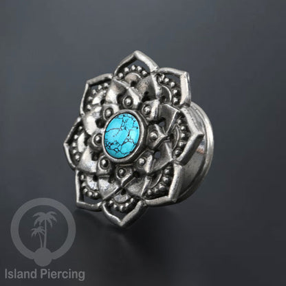 White Brass Ear-plug dan Tunnel Tindik kuningan putih motif Mandala polos dan dengan Batu