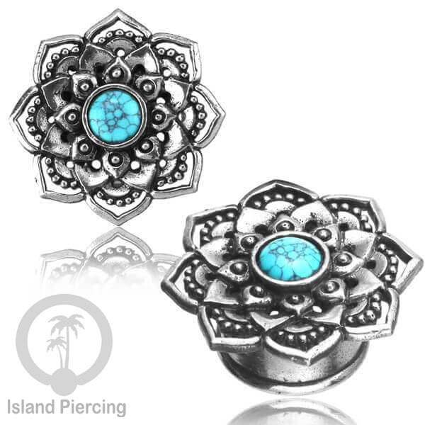 White Brass Ear-plug dan Tunnel Tindik kuningan putih motif Mandala polos dan dengan Batu