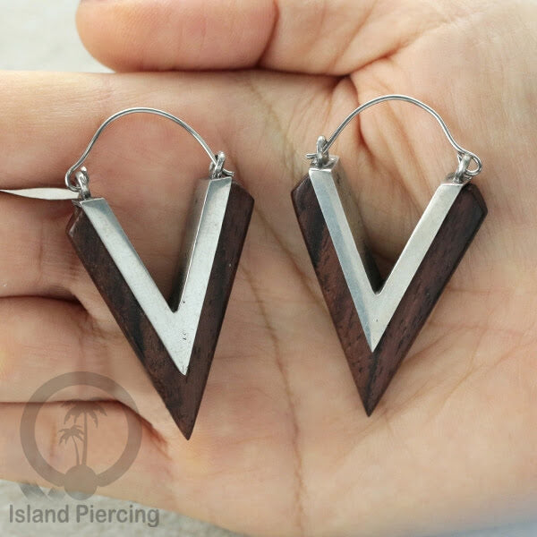 Anting Kuningan dengan kayu Sono Desain polos, Wood &amp;  Brass Earring