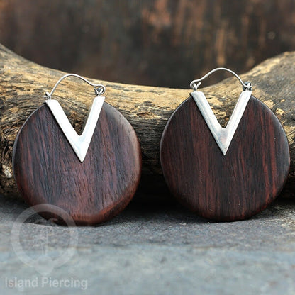 Anting Kuningan dengan kayu Sono Desain polos, Wood &amp;  Brass Earring