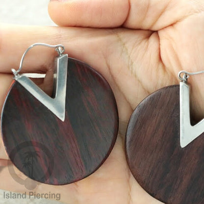Anting Kuningan dengan kayu Sono Desain polos, Wood &amp;  Brass Earring