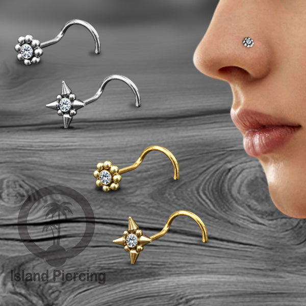 Nose screw Piercing Jewelry Perhiasan Stainless Hidung dengan kristal Zirconia