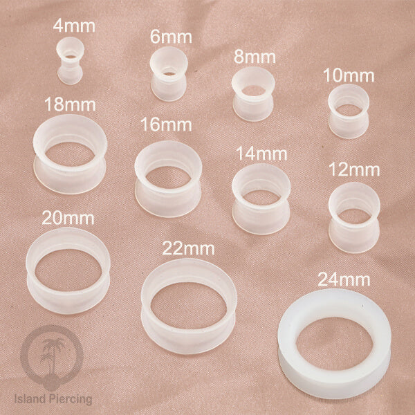 Ear-tunnel Silicone Anting Piercing Silikon Double flair Warna Bening ukuran 4-38mm