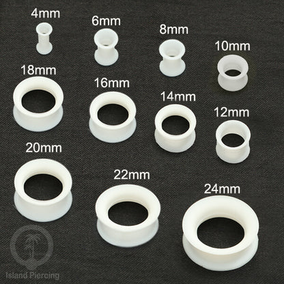 Ear-tunnel Silicone Anting Piercing Silikon Double flair Warna Putih ukuran 4-40mm