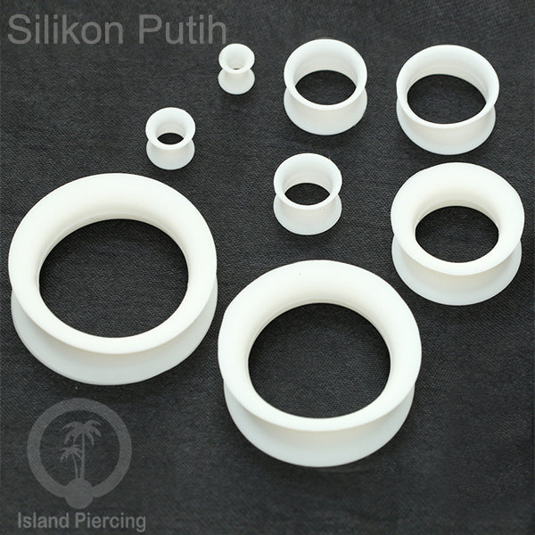 Ear-tunnel Silicone Anting Piercing Silikon Double flair Warna Putih ukuran 4-40mm
