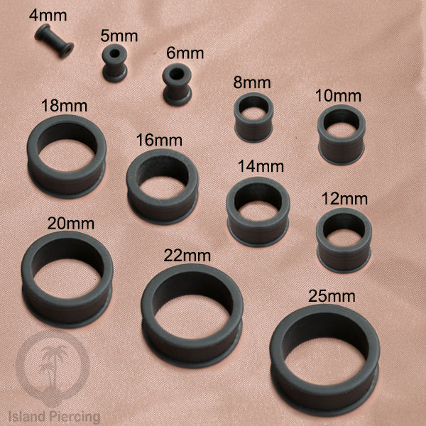 Ear-tunnel Silicone Anting Piercing Silikon datar double flair Warna Hitam ukuran 4-40mm