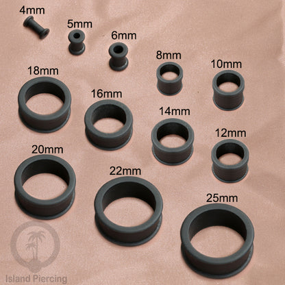 Ear-tunnel Silicone Anting Piercing Silikon datar double flair Warna Hitam ukuran 4-40mm