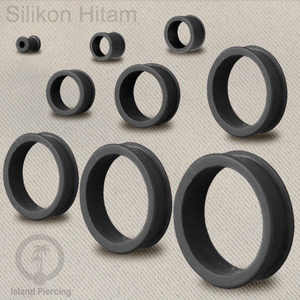 Ear-tunnel Silicone Anting Piercing Silikon datar double flair Warna Hitam ukuran 4-40mm