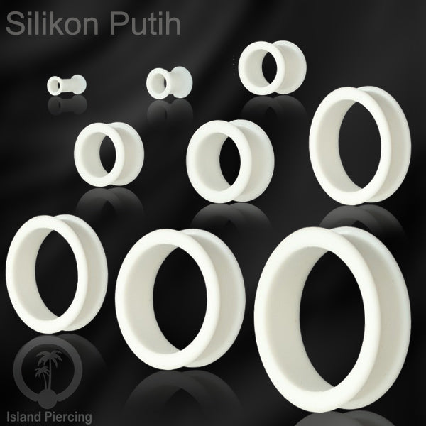 Ear-tunnel Silicone Anting Piercing Silikon datar double flair Warna Putih ukuran 4-40mm