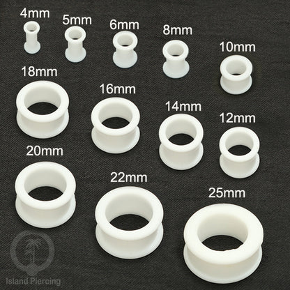 Ear-tunnel Silicone Anting Piercing Silikon datar double flair Warna Putih ukuran 4-40mm