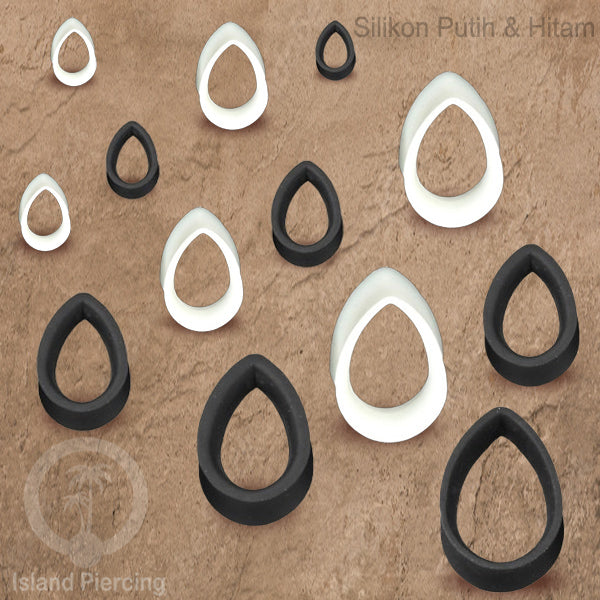 Ear-tunnel Silicone Anting Piercing Silikon bentuk tetes warna hitam dan putih