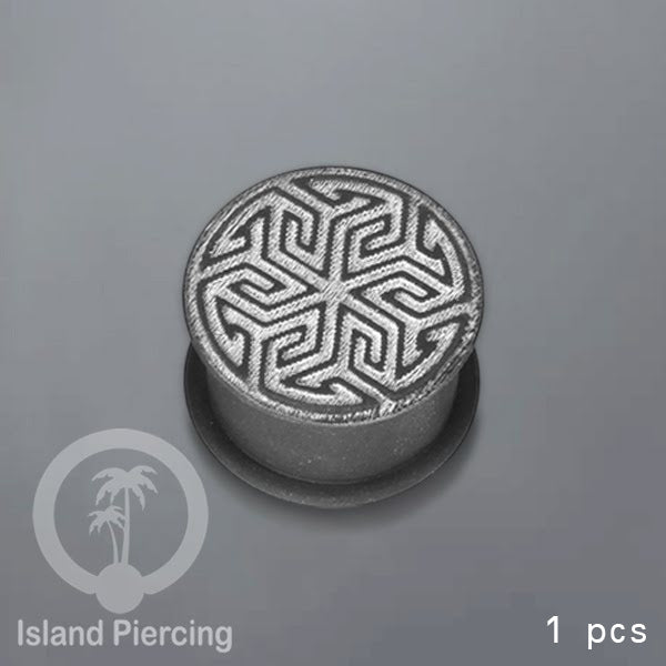 Ear-Plug Silicone Anting Piercing Silikon bentuk bulat warna hitam dengan ukiran motif menarik