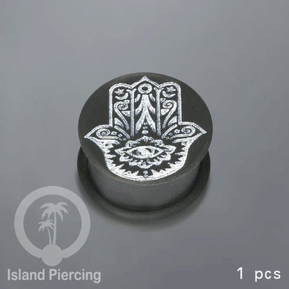 Ear-Plug Silicone Anting Piercing Silikon bentuk bulat warna hitam dengan ukiran motif menarik