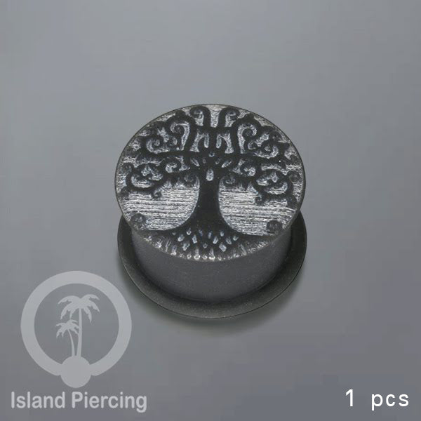 Ear-Plug Silicone Anting Piercing Silikon tindik plug warna hitam dengan ukiran motif polular