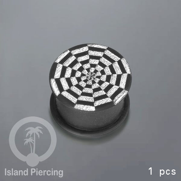 Ear-Plug Silicone Anting Piercing Silikon tindik plug warna hitam dengan ukiran motif polular