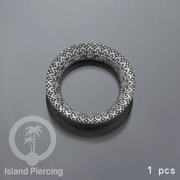 Ear-tunnel Silicone Anting Piercing Silikon Double flair Warna hitam dengan ukiran
