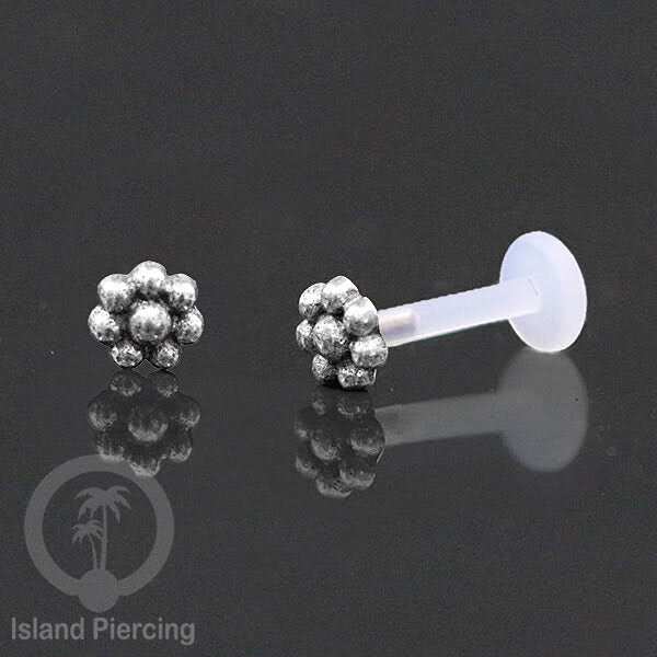 Piercing Silver 925 dengan Bio-Plastic Labret cocok untuk Tragus, Daith dan Flat piercing