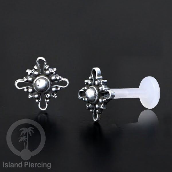 Piercing Silver 925 dengan Bio-Plastic Labret cocok untuk Tragus, Daith dan Flat piercing