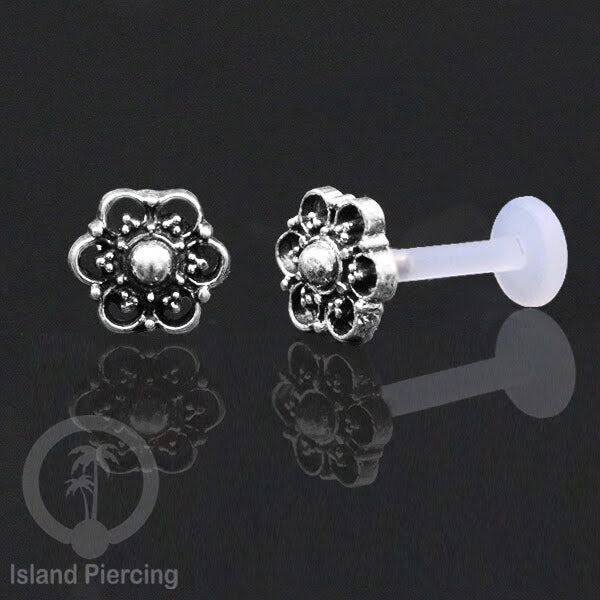 Piercing Silver 925 dengan Bio-Plastic Labret cocok untuk Tragus, Daith dan Flat piercing
