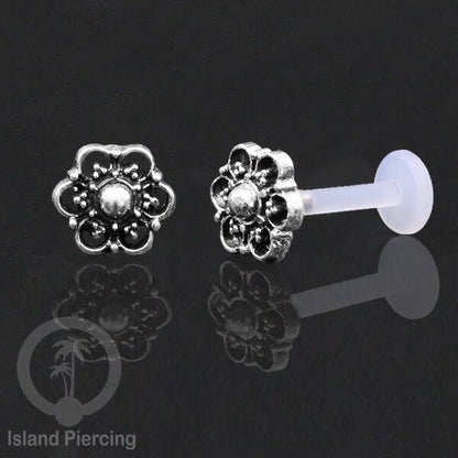 Piercing Silver 925 dengan Bio-Plastic Labret cocok untuk Tragus, Daith dan Flat piercing