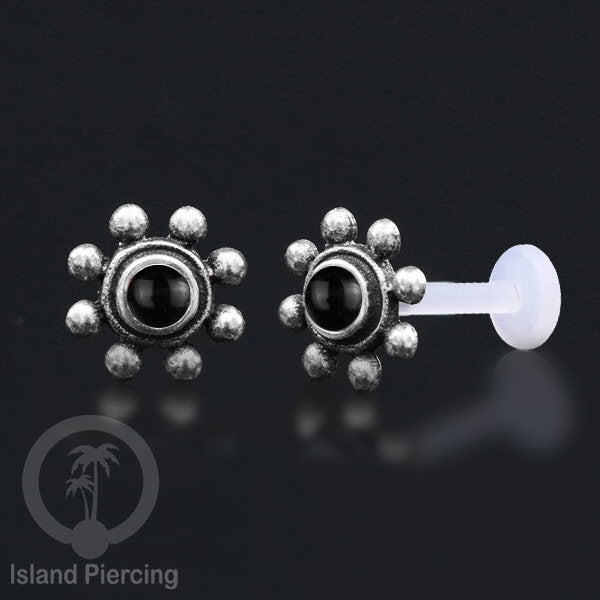 Silver Labret with stones, Bioplastic Push system, Anting Tindik Labret perak dengan batu
