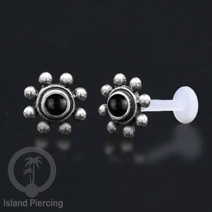 Silver Labret with stones, Bioplastic Push system, Anting Tindik Labret perak dengan batu